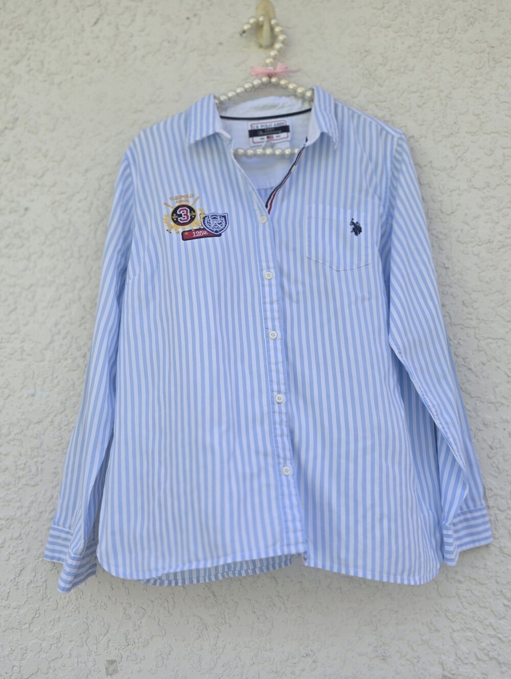 U.S. Polo Assn. Light Blue White Striped Anniversary Button Down Shirt XL